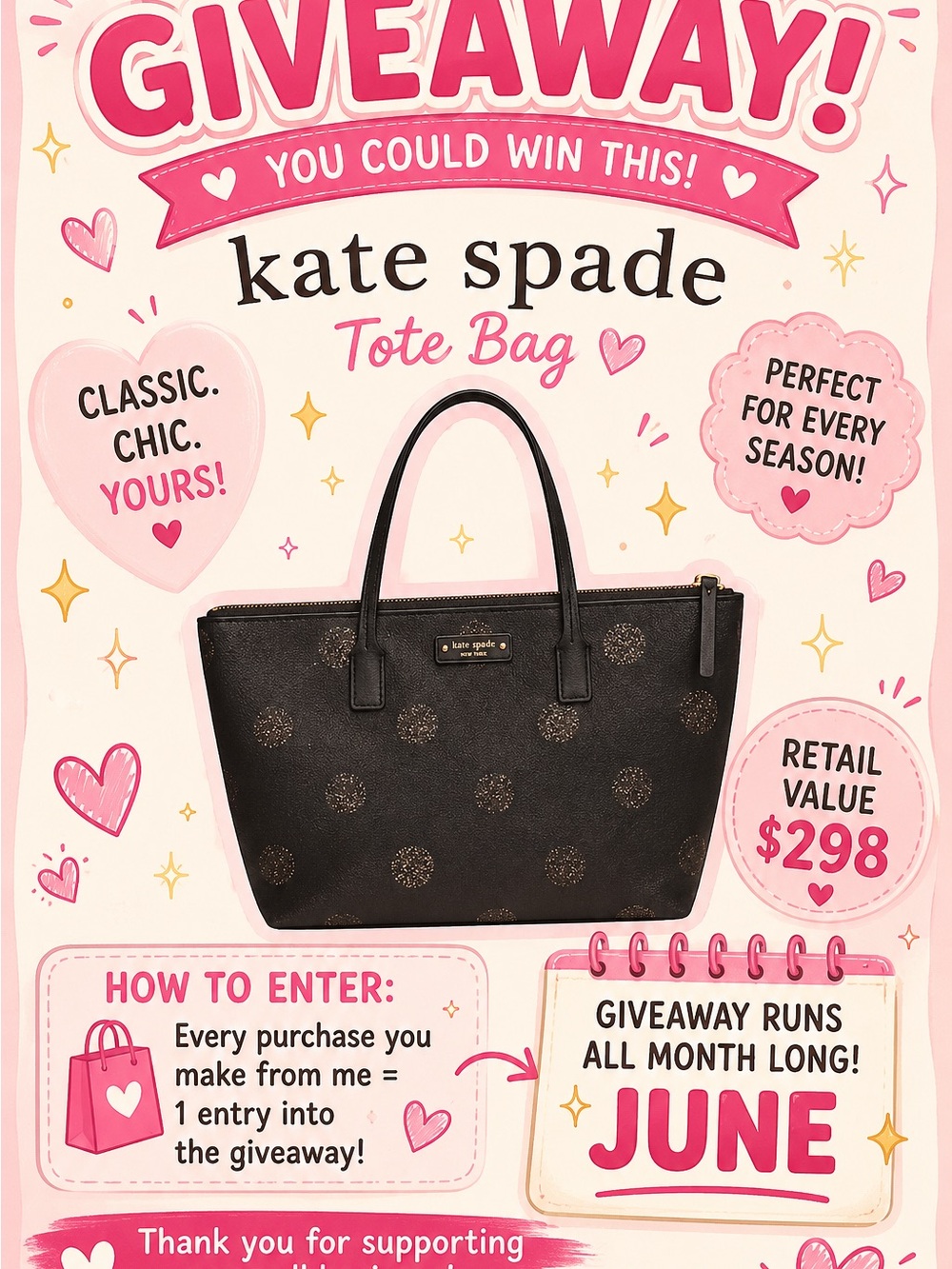 kate spade Black Tote with Gold Dot Accents